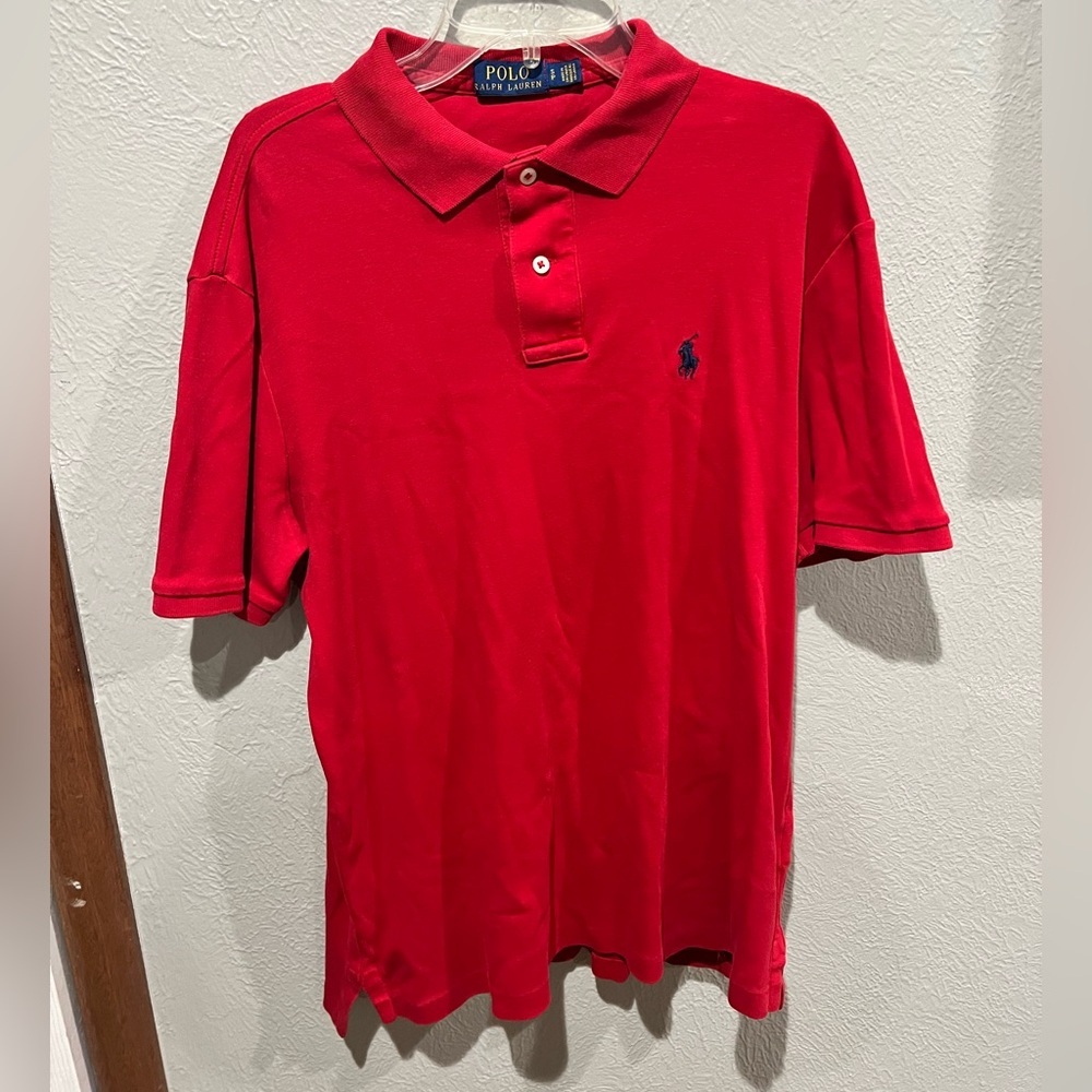 Ralph Lauren Classic Red Polo Shirt Navy Pony Size Small Cotton